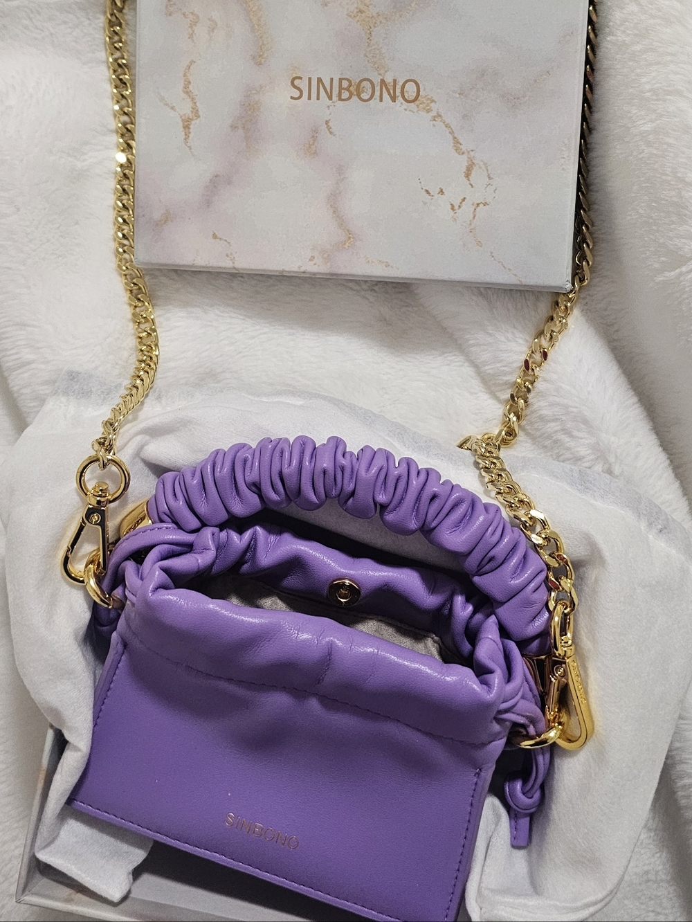 Lavender Ruched Chain Shoulder Bag
